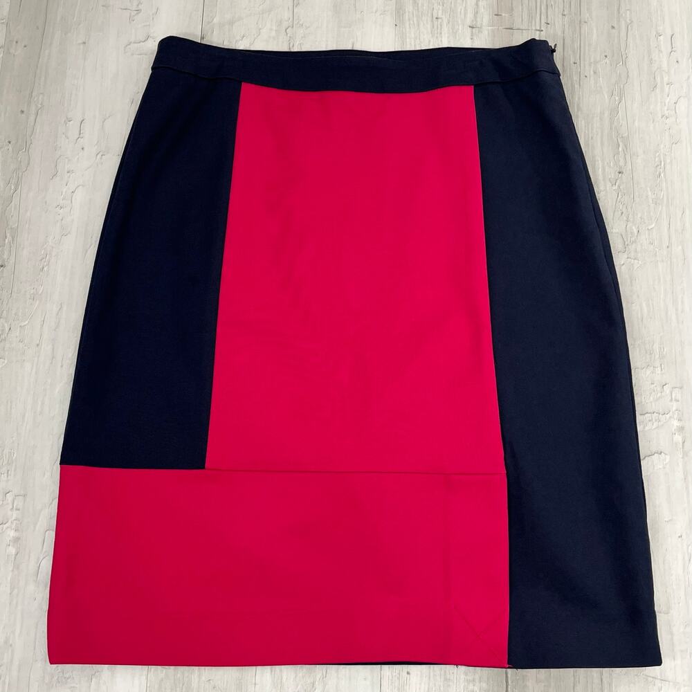 Nic + Zoe Navy Blue Pink Colorblock Fitted Stretch Pencil Skirt Office Work 4